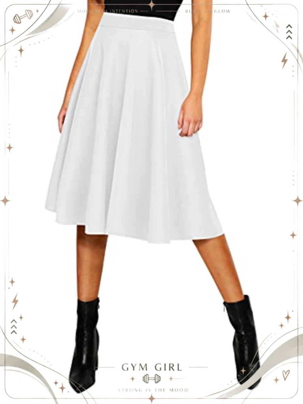Women's Basic Elastic Waist A-Line Solid Flared Midi Skirt